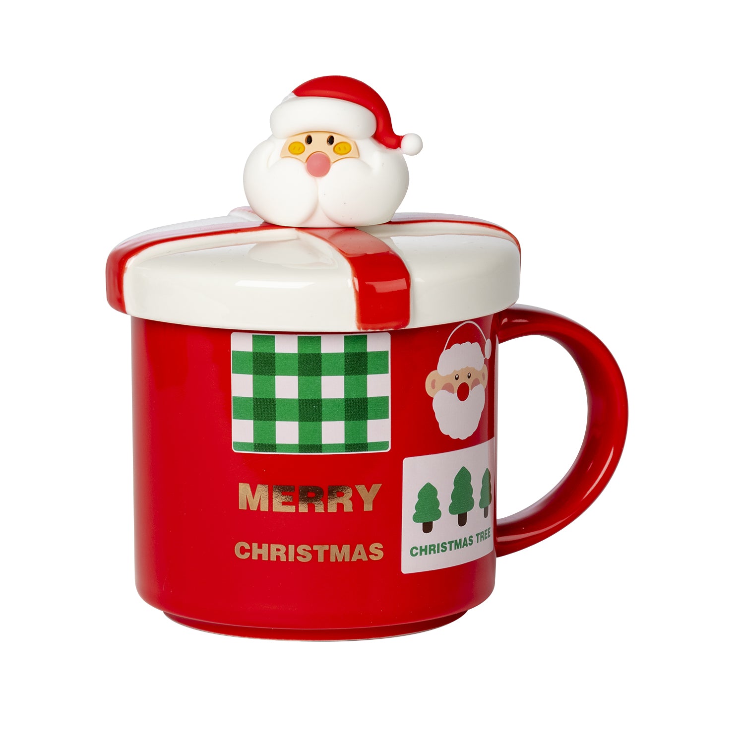 VESTIAMO CASA GRAN NATALE - Tazza Natalizia Babbo Natale in porcellana con Tappo e cucchiaino 40 cl